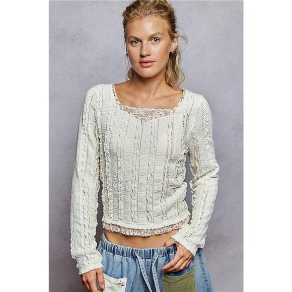 POL Texture Long Sleeve Blouse with Floral Ruffled - Picture 9 of 12